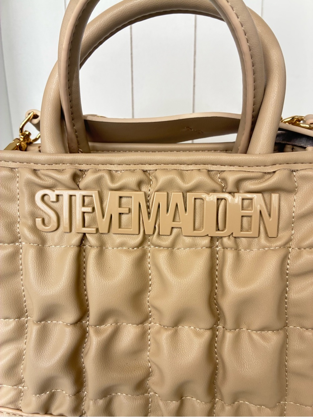 Steve Madden Taupe Quilted Top-Handle Satchel - Picture 2 of 11